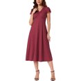 thumbnail image 2 of INSPIRE CHIC Polka Dot Dress for Women's Summer Cap Sleeve V Neck Lace Trim Decor Casual Midi Dresses S Wine Red, 2 of 6