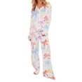 thumbnail image 2 of Dolkfu Soft Ladies Pajamas Sets Long Sleeve Button Down Pajama Sets Pants Stretch Bow Print Women Sleepwear L, 2 of 8