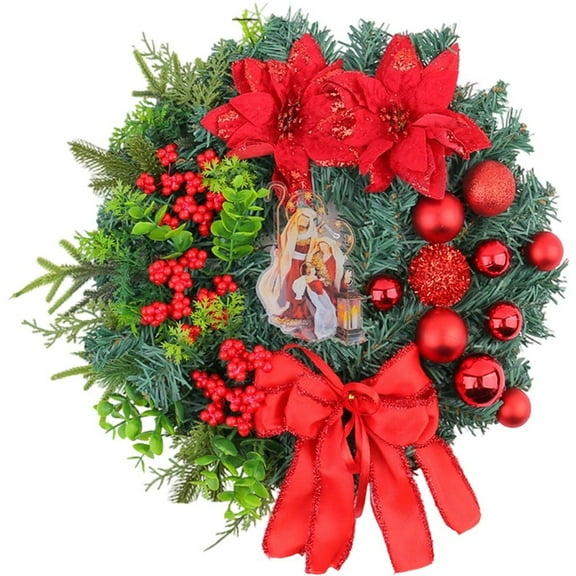 Christmas Wreat, Artificial Christmas Jesus Wreath Round Christmas Wreaths Christmas Doors Hanging Banners Window Wall Wreaths for Front Door Decoration