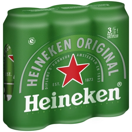 Heineken Original Netherlands Lager Import Beer, 3 pack, 16 fl oz Cans, 5% ABV