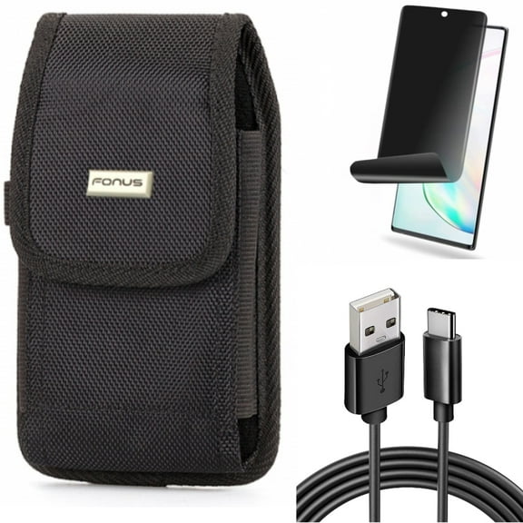Privacy Screen Protector & 6ft USB Cable & Case Belt Clip for Samsung Galaxy Note 20 (6.7") - Combo with TPU Film Anti-Peep & Type-C Charger Cord & Swivel Holster