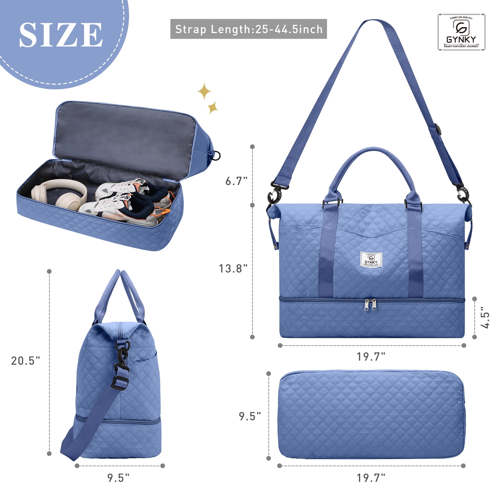 Gynky Travel Duffle Bag Weekender Bags for Women with Shoe Compartment Carry on Overnight Bag Gym Duffel Bag with Wet Pocket Hospital Bags for Labor and Delivery