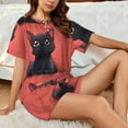 thumbnail image 4 of Balery Cute Black Kitten Cartoon Conjunto de Pijama para Mujer con Estampado, Dos Piezas de Manga Corta y Shorts, Ropa de Dormir Suave con Cuello Redondo y Bolsillos-XX-Large, 4 of 6
