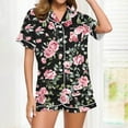 thumbnail image 2 of Simua Button Dowm Pajamas for Women, Women's Fashionable Print Short Sleeved Lapel Shirts with Shorts Summer Soft Home Wear Set, Size S-XXL, 2 of 6
