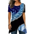 thumbnail image 1 of DYMADE Women Round Neck Printing Irregular Hem Short Sleeve Tunic T-Shirt Top, 1 of 4