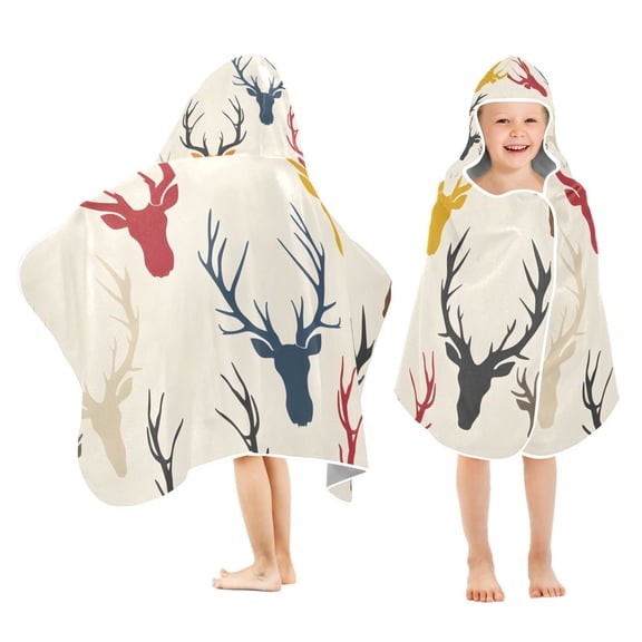 Elk Deer Kids Hooded Beach Towel Baby Bath Poncho Towels with Hood Absorbent 50"x23.5" for Pool Swimming