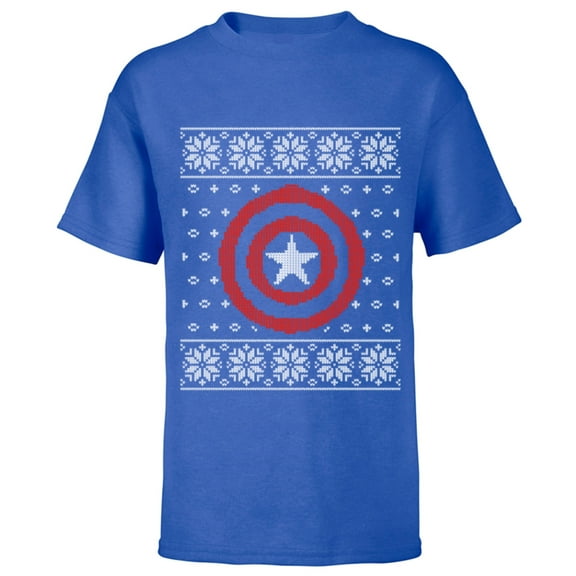 Marvel Captain America Steve Rogers Holiday Sweater - Short Sleeve T-Shirt for Kids - Customized-Royal