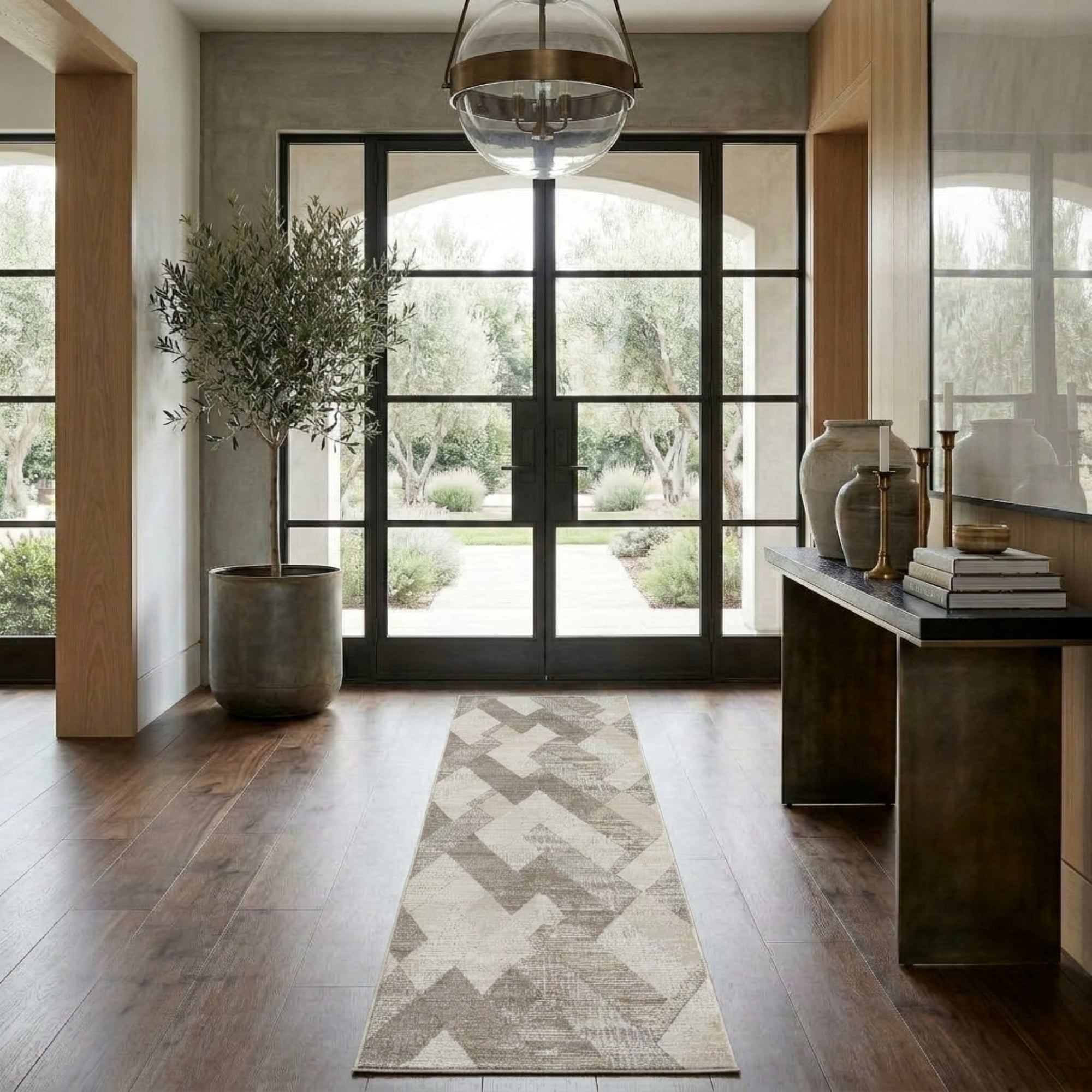 Harlow Hill Claire Geometric Modern Performance Polyester Indoor Runner Rug, Gray, 2' x 8'