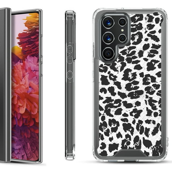 Shockproof Bumper Phone Case for Samsung Galaxy S22 Ultra 5G, by OneToughShield ® - Cheetah B/W