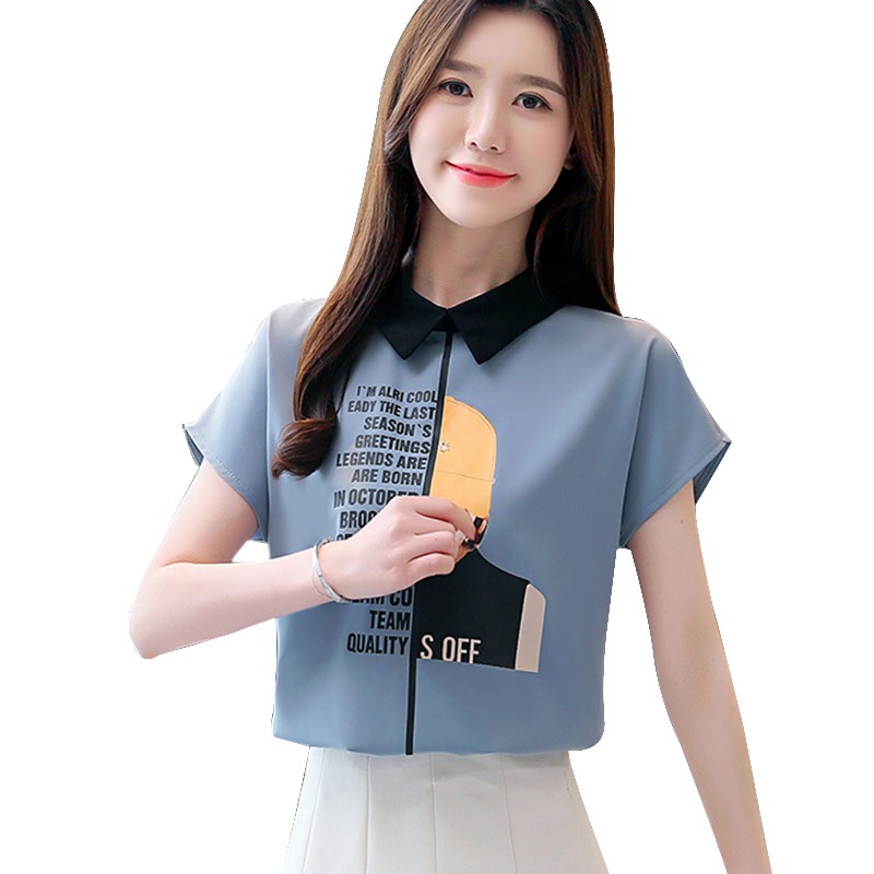 short sleeve blouse with peter pan collar