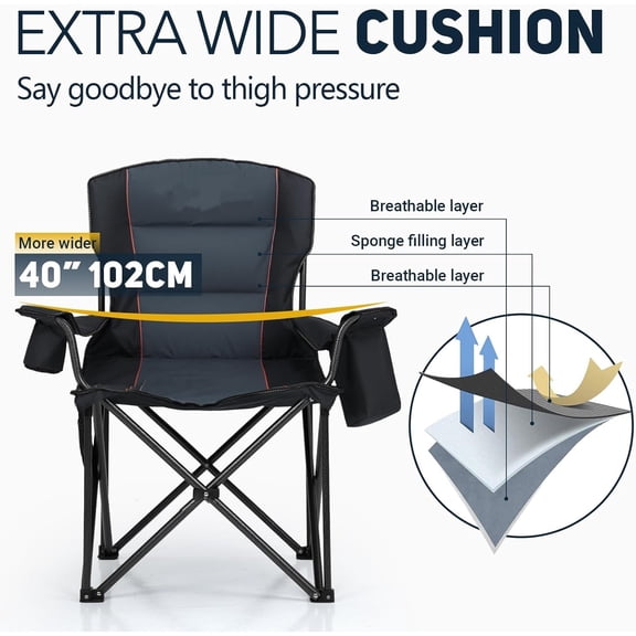 Oversized Folding Camping Chair - 450lbs Support with Padded Cushion Cooler Pockets - Heavy Duty Collapsible Chairs for Sports Garden Beach Fishing