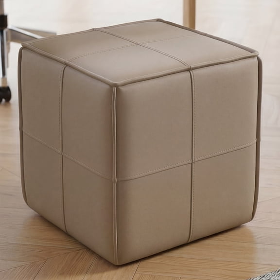 Guyii Square PU Leather Ottoman Footrest Stool, Taupe Grey | High-Density Sponge Fill, 16.92“, Modern Cube Design, For Dressing Table & Bedroom, Upholstered Seating