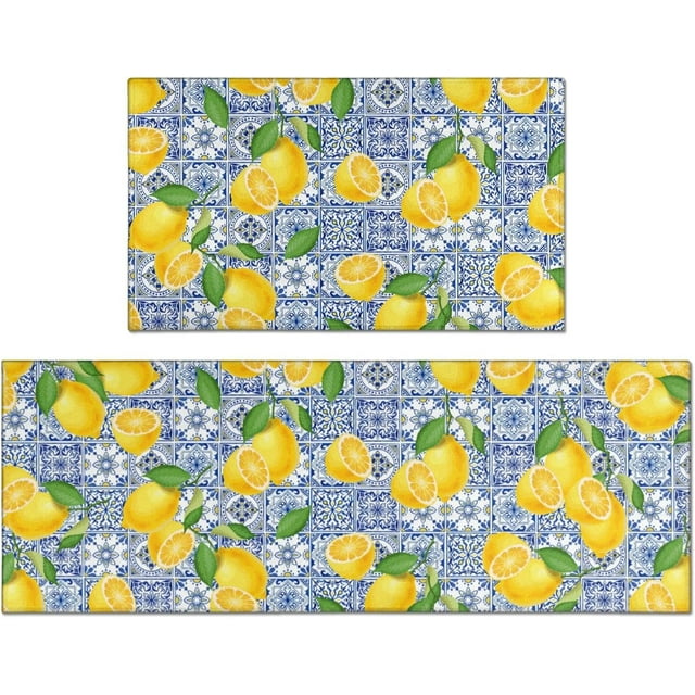 Lemon Kitchen Rug, Non Slip Washable, Farmhouse Kitchen Floor Mat, Waterproof Kitchen Floor Mat for Home Kitchen Decor or Office, 17 ""x30 and 17 ""x47