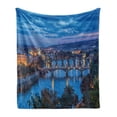 thumbnail image 1 of Prague Soft Flannel Fleece Blanket, Night Time with Vltava River Bridge and City Buildings Czech Republic Europe Urban, Cozy Plush for Indoor and Outdoor Use, 50" x 70", Multicolor, by Ambesonne, 1 of 6