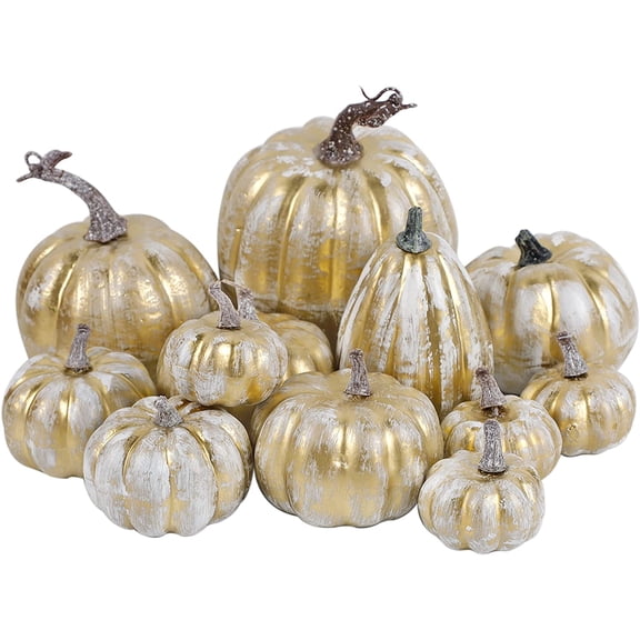 YANGLI 12-Piece Golden Pumpkin Set | Assorted Size Foam Pumpkins for Indoor & Outdoor Harvest Decor