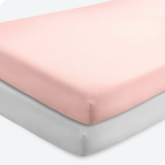Bare Home 2 Pack Fitted Sheets - Premium 1800 Collection - Ultra Soft - Crib, Pink Slipper/Cloud Grey