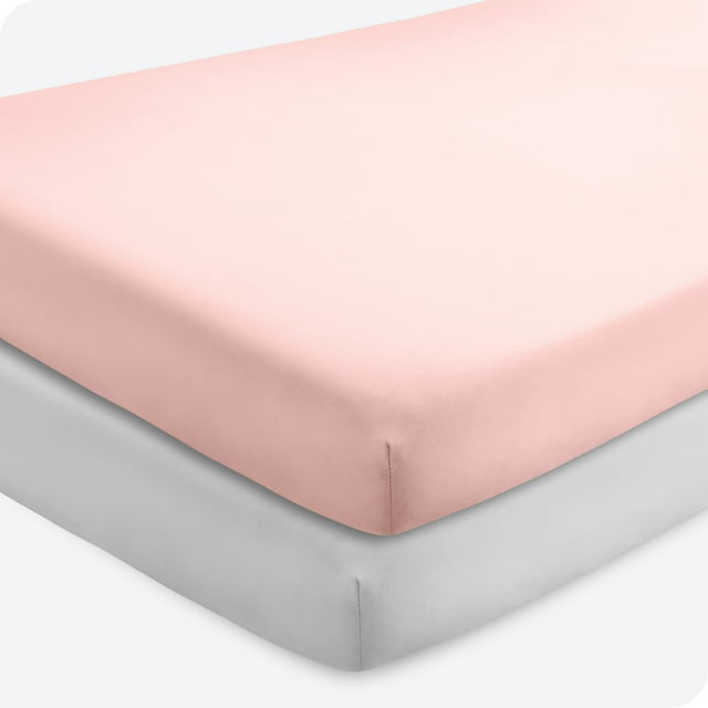 Bare Home Sábanas Ajustables Paquete de 2, Colección Premium 1800, Ultra Suaves, para Cuna, Color Rosa Pantuflas/gris Nube