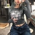 thumbnail image 4 of Blusa estampada para mujer Camisa retro de manga larga con gráfico Slim Top XBTCLXEBCO Gris, Chico, 4 of 6