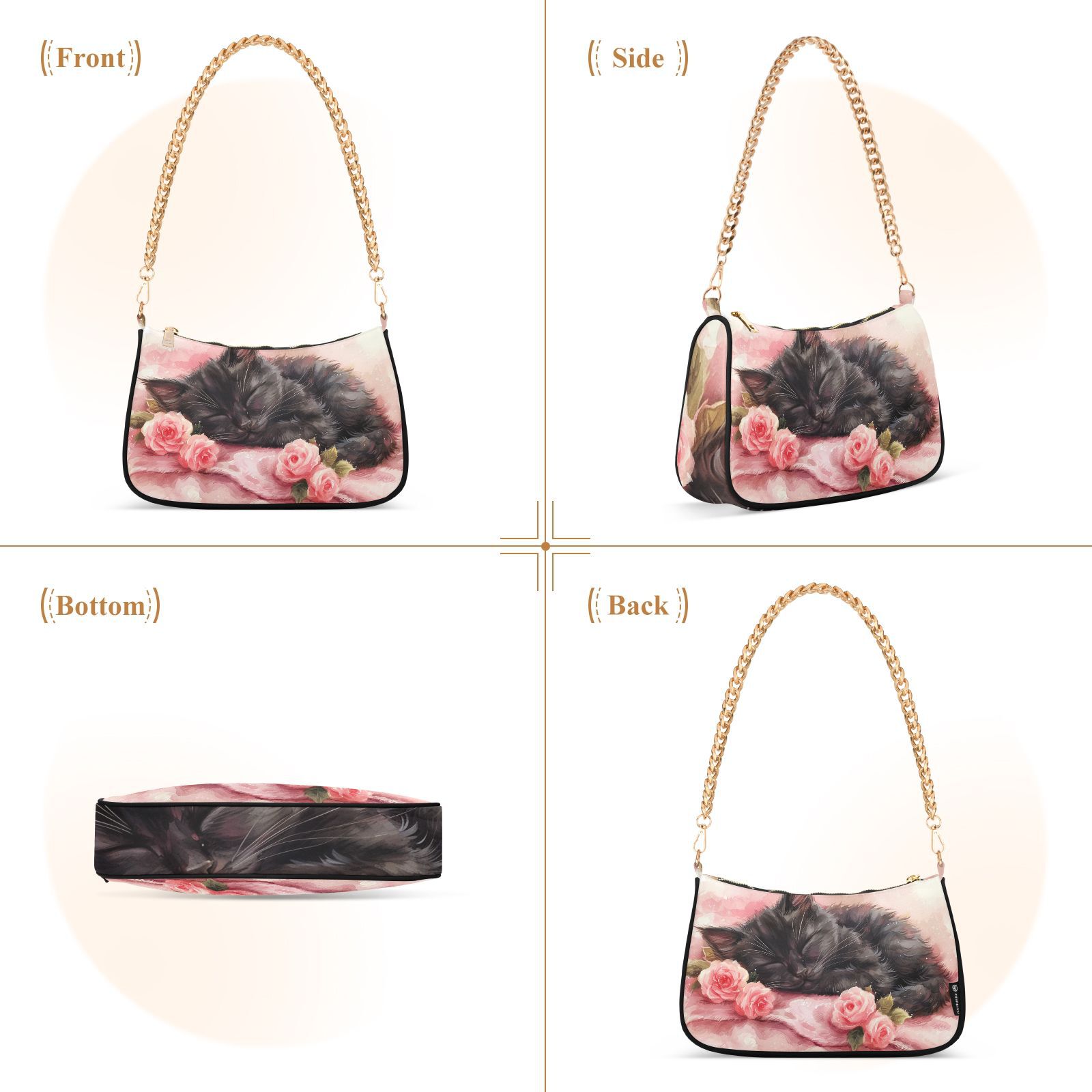 Cat FlowersWomen Small Shoulder Bag Crossbody Tote Hobo Bags Purse Clutch Handbags with Chain Strap for Women