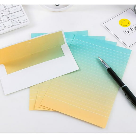 FRCOLOR 8 Sets Creative Fresh Color Gradient Envelopes Letter Paper Lovely Writing Stationery Envelope Set (4 Letter Paper 2 Envelopes/Set) (Mixed Colors)