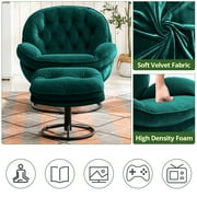 Velvet Swivel Accent Chair with Ottoman Set, Modern Lounge Chair with 360 Degree Swiveling Metal Base & Footrest, Comfy Single Sofa Chair for Living Room Bedroom, Reading Room, Home Office, Green