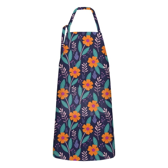 Pioneer Flower Floral Print Pattern Apron for Women and Men, Cotton Linen Waterproof with Pockets, Adjustable, 33x27 Inch for Kitchen, Gardening, BBQ, Salon