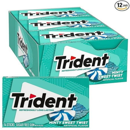 Trident Minty Sweet Twist Sugar-Free Gum, 12 Packs (168 Sticks)