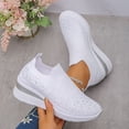 thumbnail image 4 of Wedge Sneakers for Women Elastic Knitted Mesh Glitter Rhinestone Slip on Tennis Shoes Arch Support Casual Walking Shoes Breathable Loafers White Size 8.5, 4 of 6