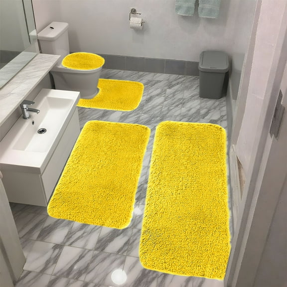 kcavykas Set of 4 Solid Color Bath Mats, Universal Bathroom Rug and Toilet Mat Set, Thick Non-Slip, Soft Water Absorbent Machine Washable Mats for Quick-Dry Comfort