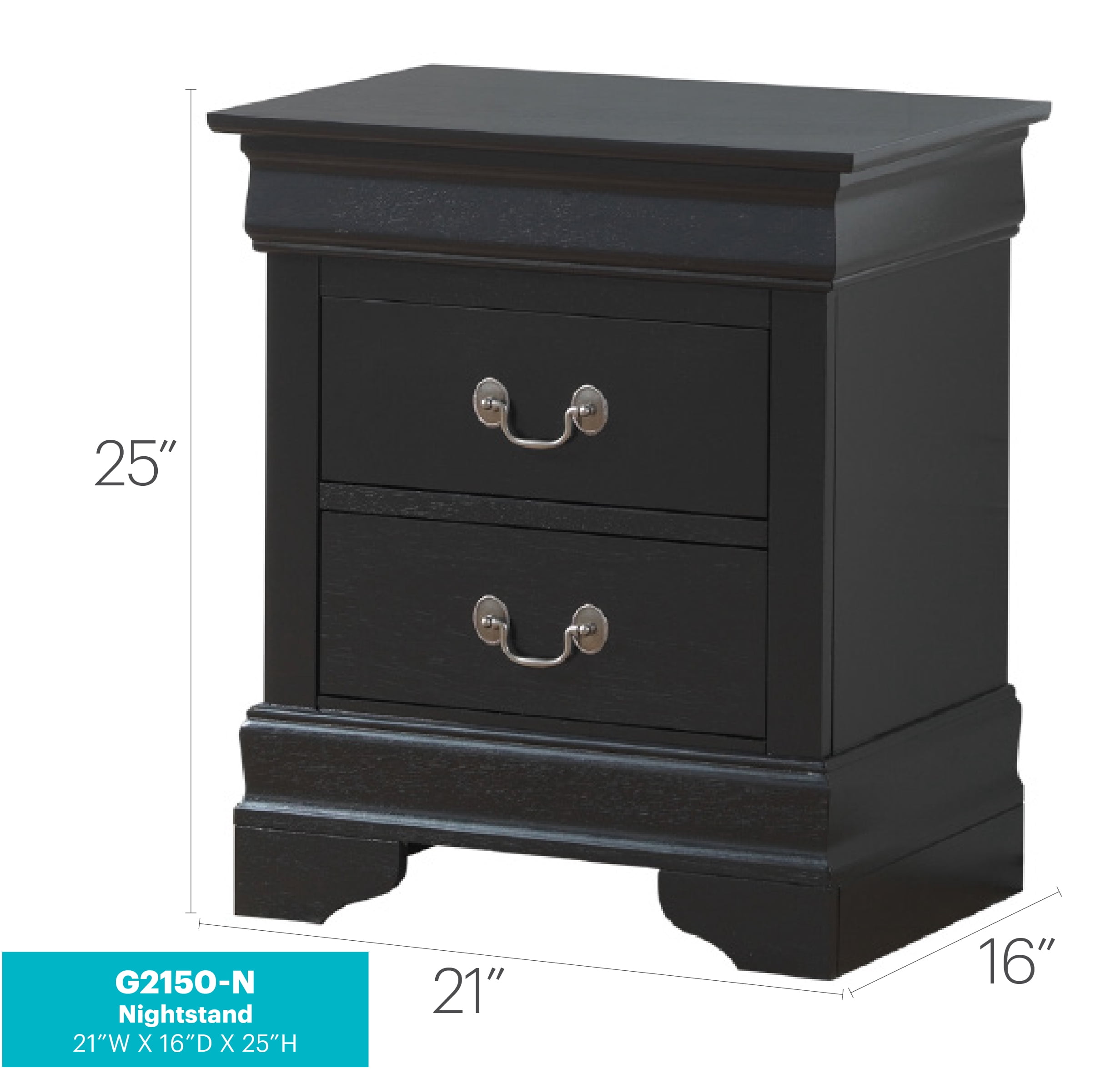 Glory Furniture LouisPhillipe Nightstand in Black Color