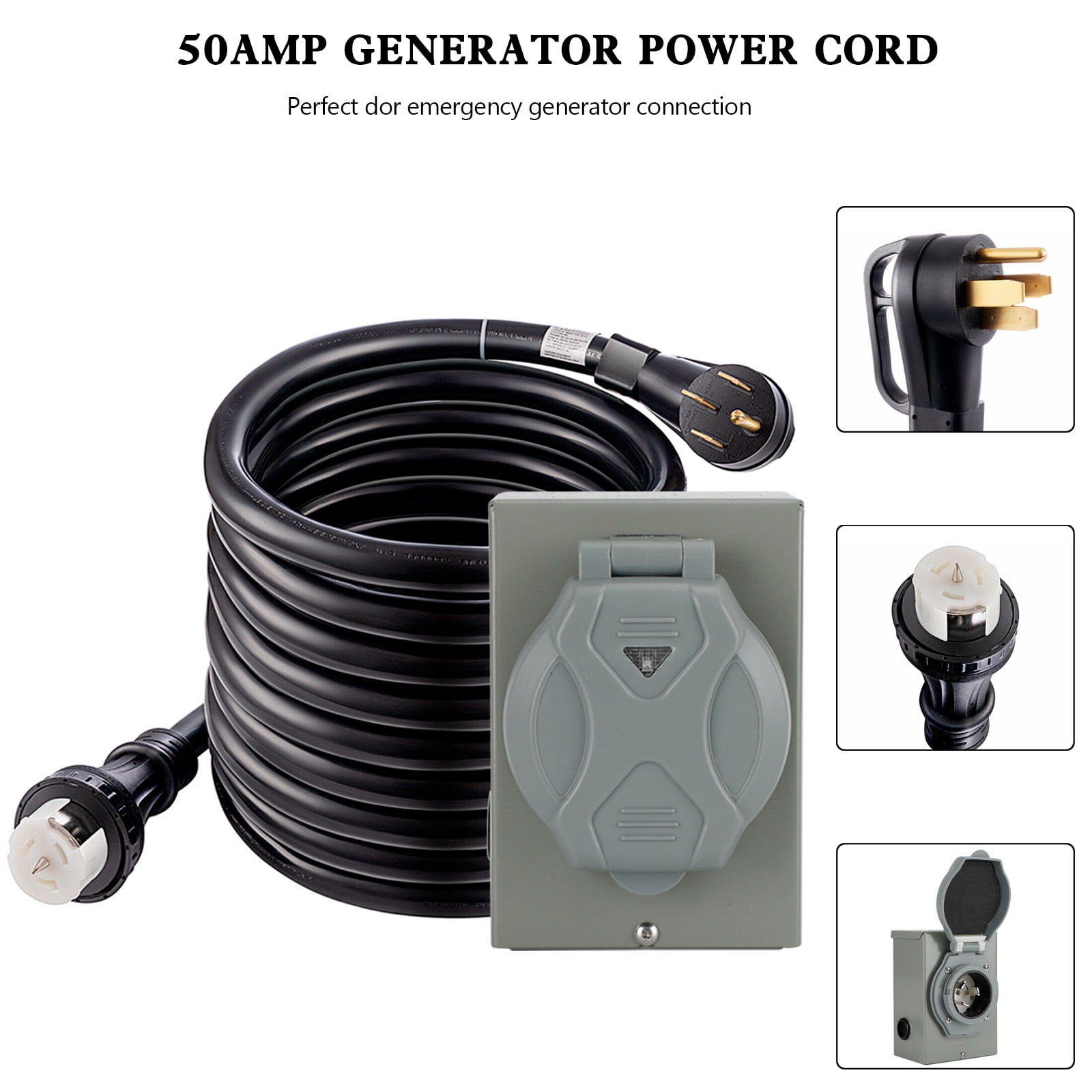 TOPTENG Mrolife 50 Amp Generator Cord 25FT with Power Inlet Box, Generator Power Cord,Heavy Duty STW 6/3 + 8/1 Power Cord UL Listed Power Cord NEMA14-50P/SS2-50R & CS6364 Twist Lock Home