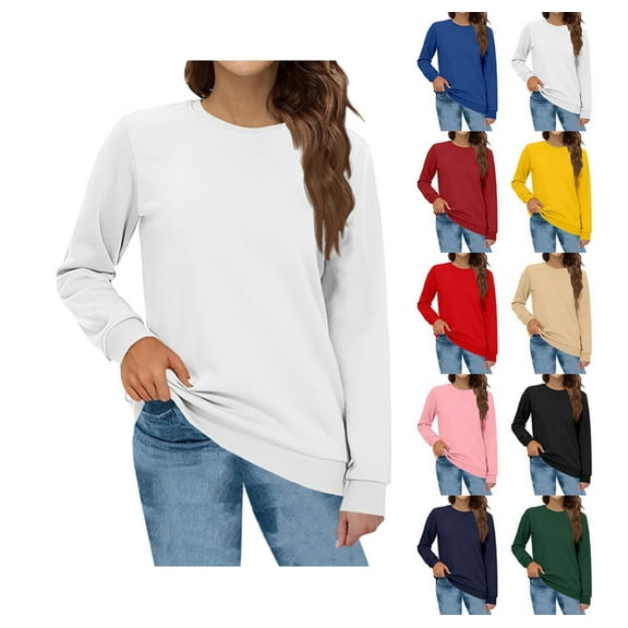 Dressy Sweatshirts For Women Oversized Fleece Soft Long Sleeve Pullover Crew Neck Drawstring Cozy Fall Top with Pockets White S