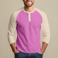 thumbnail image 2 of Men's T Shirts 3/4 Sleeve Button Henley Neck Color Block Pullover Tops Lightweight Classic Slim Fit Workout Basic Tees Z001-Pink S, 2 of 6