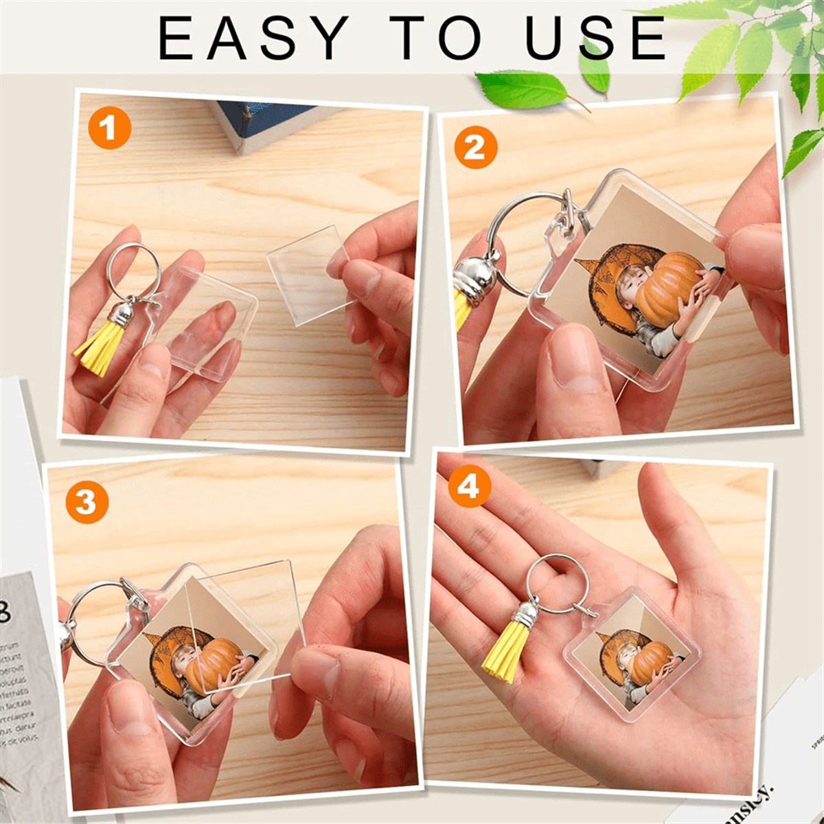 NEW Acrylic Photo Frame Keychain with Tassels Charms Insert Clear Keyrings Blank for DIY Square
