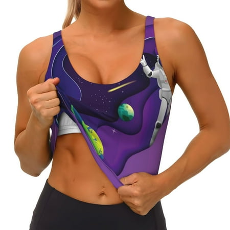 Goofa Astronaut Printed Sports Bras for Women  High Impact Running Bra Workout Crop Tank Tops Longline Sports Bra Push up-Medium
