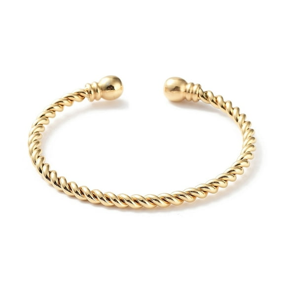 3 pc 304 Stainless Steel Two Spheres Ends Twisted Cuff Bangles Golden Inner Diameter: 2-1/8 inch(5.25cm) 304 Stainless Steel