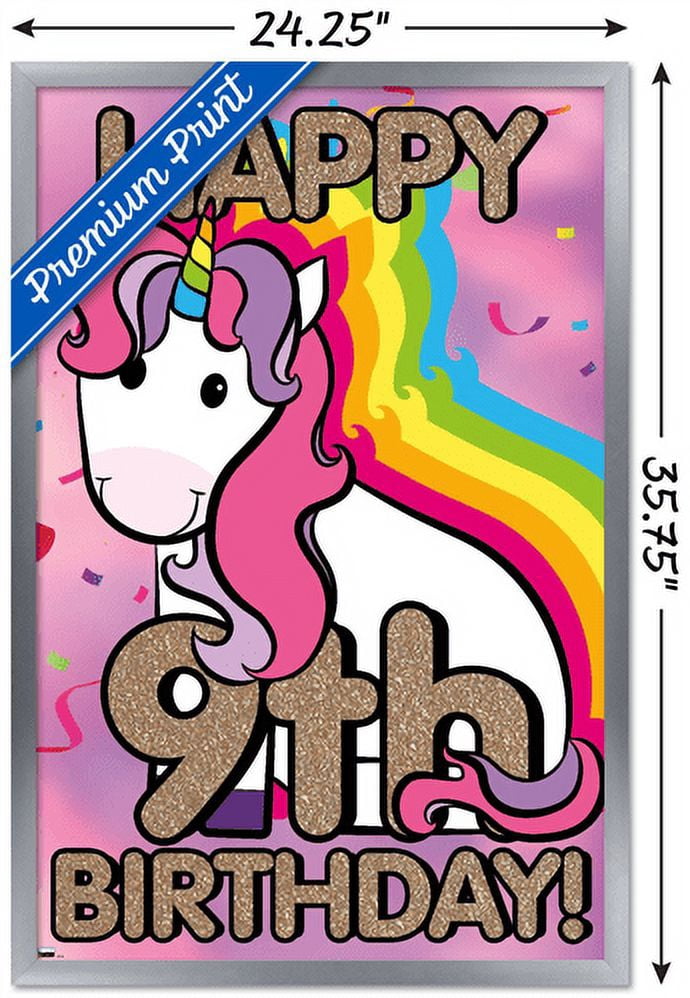 Ellie Ripberger Unicorn - Happy 9th Birthday Wall Poster, 22.375" x 34", Framed