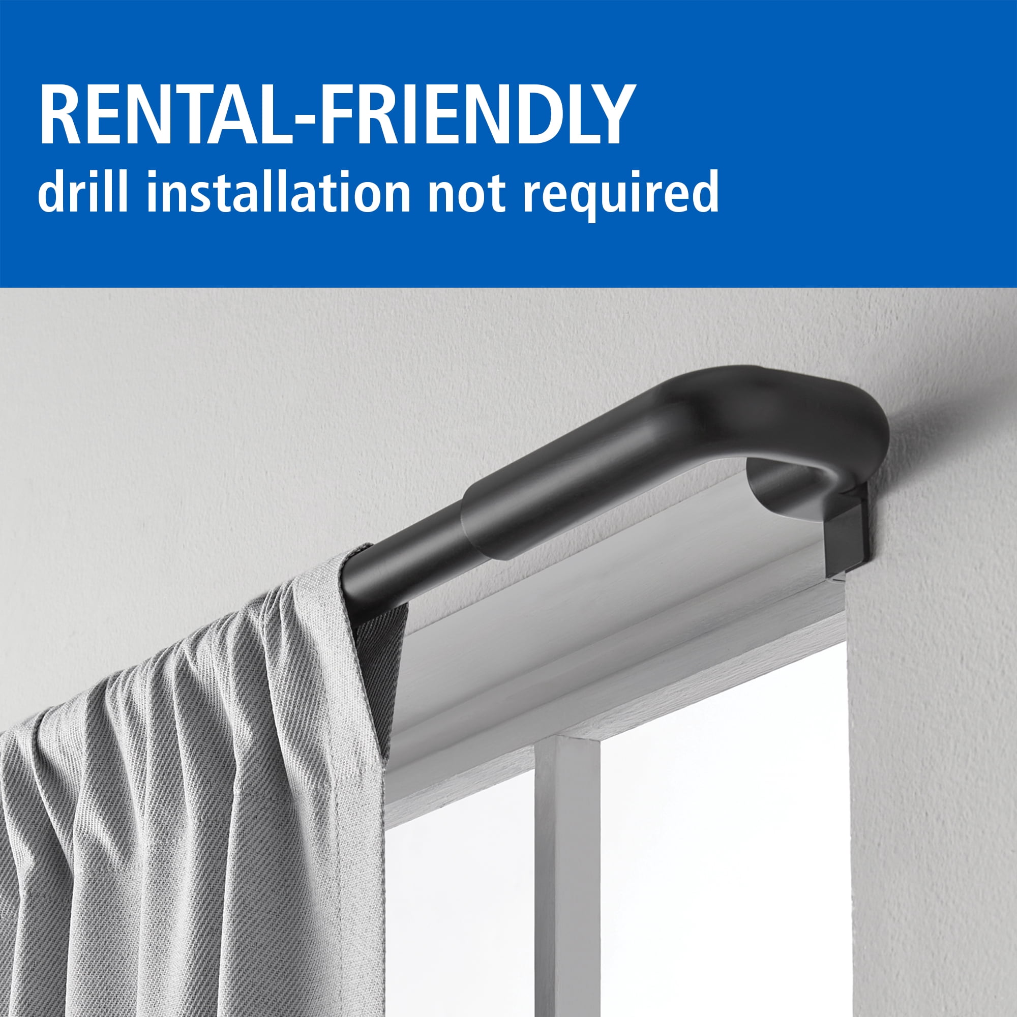 Mainstays Adjustable Wrap Around Tension Curtain Rod, Room Darkening, Black, 48-84 Inch