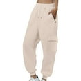 thumbnail image 3 of BODOAO Women's Sweatpants Baggy Cotton High Waisted Cinch Bottom Joggers with Pockets Casual Cute Lounge Workout Sweat Pants Thin Loose Sweatpants Comfortable Pants with Pockets Sweatpants Beige L, 3 of 9