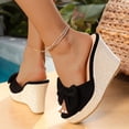 thumbnail image 4 of Rokment Womens Bow Chunky Wedge High Heels Slides Dress Sandals Bridal Trendy Casual Suede Espadrilles Height Increasing Heeled Slip on Backless Slippers for Beach Summer Black Size 9.5, 4 of 6