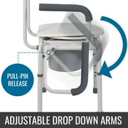DMI Portable Toilet for Adults, Deluxe Commode For The Elderly, Drop Arm Commode For Easy Transfers, Steel Portable Toilet or Porta Potty, Easy No Tool Assembly, White