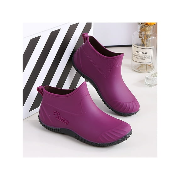 Gomelly Women's Ankle Boots Nonslip Rain Shoes Waterproof Work Shoes Lightweight Garden Boots Purple-2 5.5