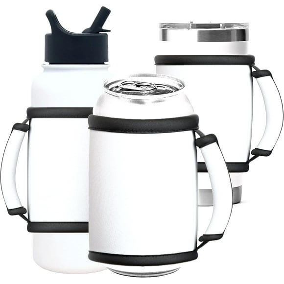 TRAHOO-Universal Handhold for Tumblers (3-Pack) Fits Water Bottles, Cans, Can Cooler Insulators - Blank Neoprene Drink Handle Strap - Compatible with YETI, BrüMate, and Hydro Flask (White)