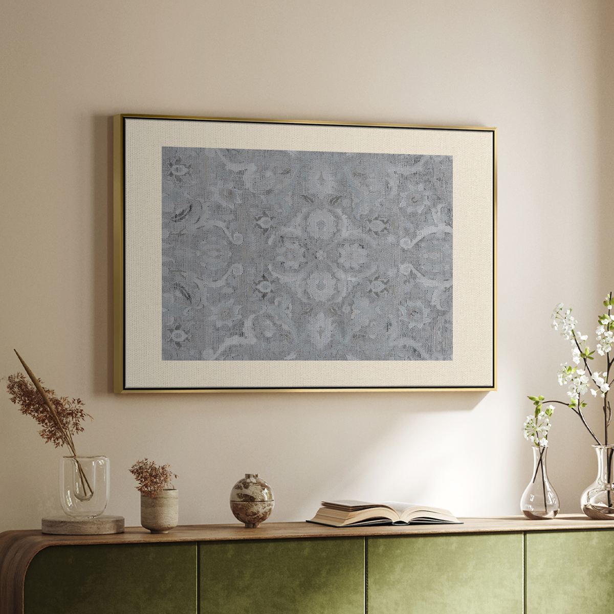 Vintage Abstract Print-I Framed in Gold Wood Gallery Wrapped Canvas 25 in. x 37 in.