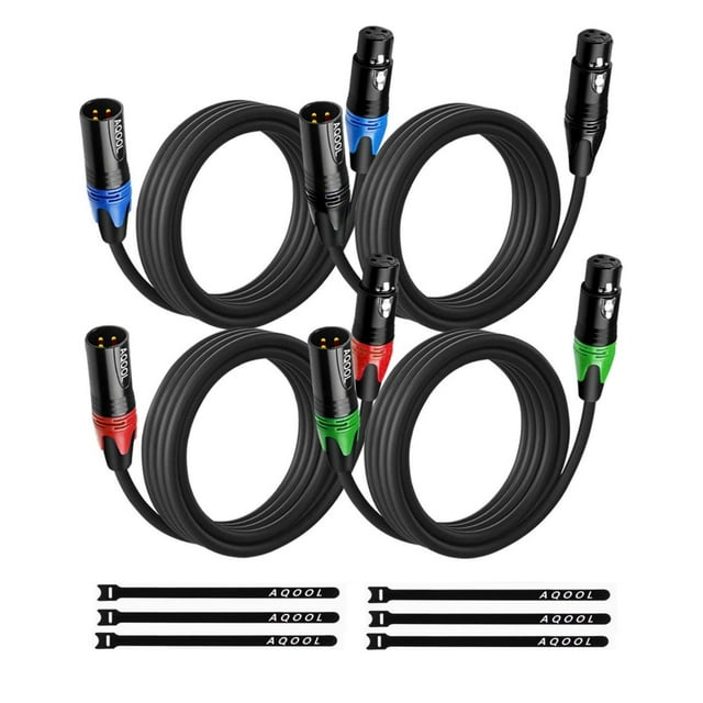 Cables XLR AQOOL de 10 pies, paquete de 4 unidades, macho a hembra, para estudio de grabación