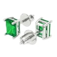 thumbnail image 2 of 1 ct Screw-Back Stud Earrings for Women | 6x4mm Emerald Cut Simulated Emerald | 18K White Gold, 2 of 5