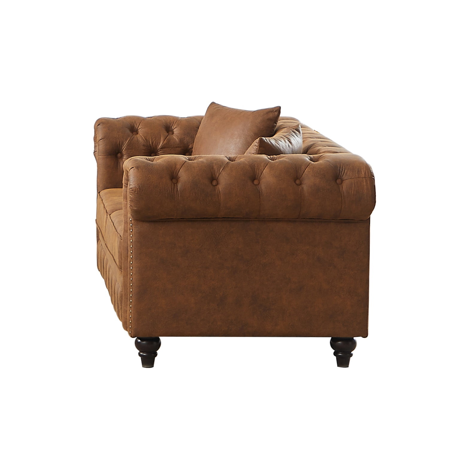Hommoo 83.5"W Luxury Tech Fabric Chesterfield Loveseat, 2-Seater Sofa Couches with Button Tufted Design &Rolled Arms, Brown