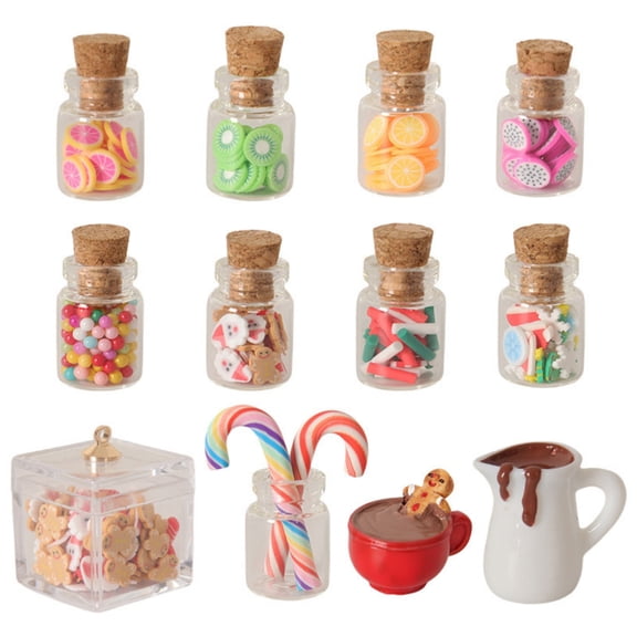 Sinyiin Christmas Candy Glass Jars Fruit Slices Miniatures 12Pcs Doll House Accessories
