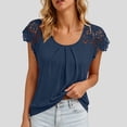 thumbnail image 6 of QUNYINEY Blue Womens T Shirts Short Sleeve Cotton Summer Shirt Crew Neck Lace Pullover Pleated Relaxed Fit Tops, 6 of 7