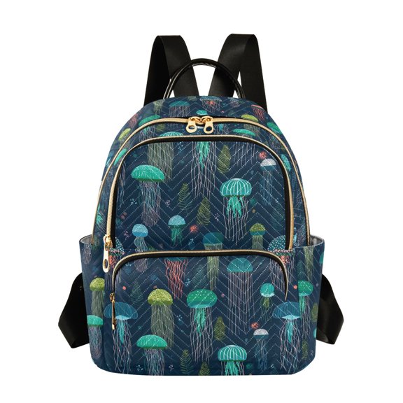 FORMRS Mini Backpack Purse for Women Quilted Travel Daypack Casual Shoulder Bag, Green Jellyfish Pattern